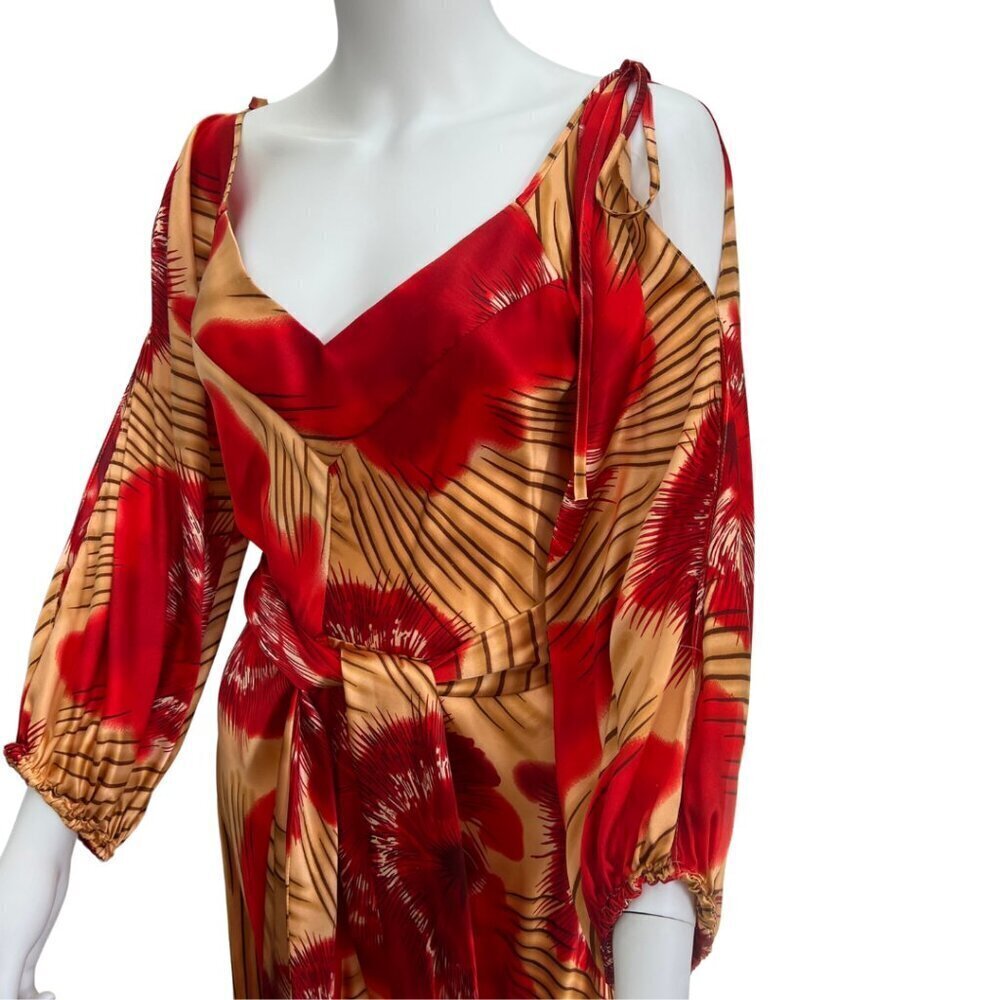 Vintage Tracy Feith Red Printed Silk Dress Size S - Picture 6 of 11